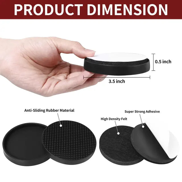 Φ 89 mm Round Furniture Pads - 4Pcs Felt Furniture Sliders for Hardwood Floors