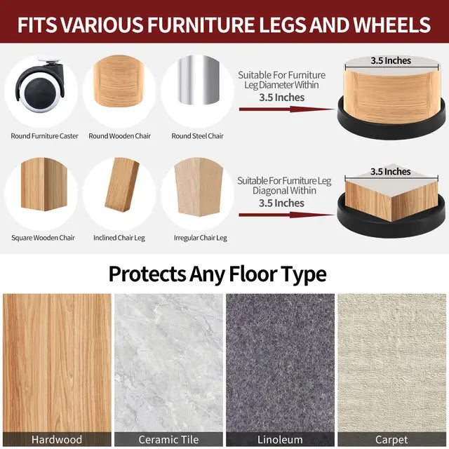 Φ 89 mm Round Furniture Pads - 4Pcs Felt Furniture Sliders for Hardwood Floors