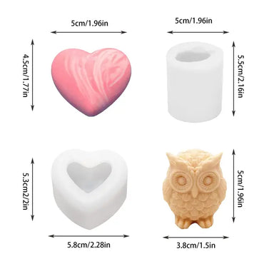 Candle Silicone Moulds 2PCS 3D Owl and Heart Shape