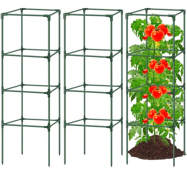 3Pack Tomato Cages for Garden, Square Plant Cage Support Heavy Duty Pole