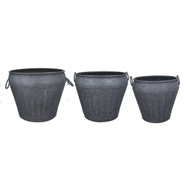 Gisela Graham 1 x Galvanised Metal Urn Bucket w Loop Handles, S/3/