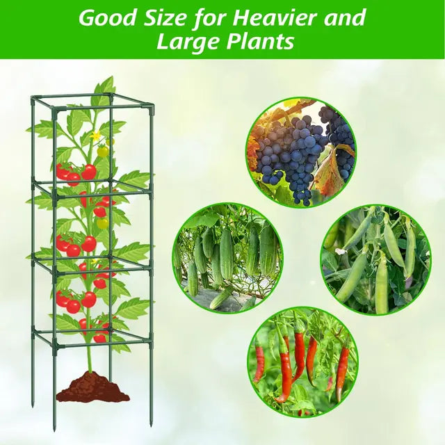 3Pack Tomato Cages for Garden, Square Plant Cage Support Heavy Duty Pole