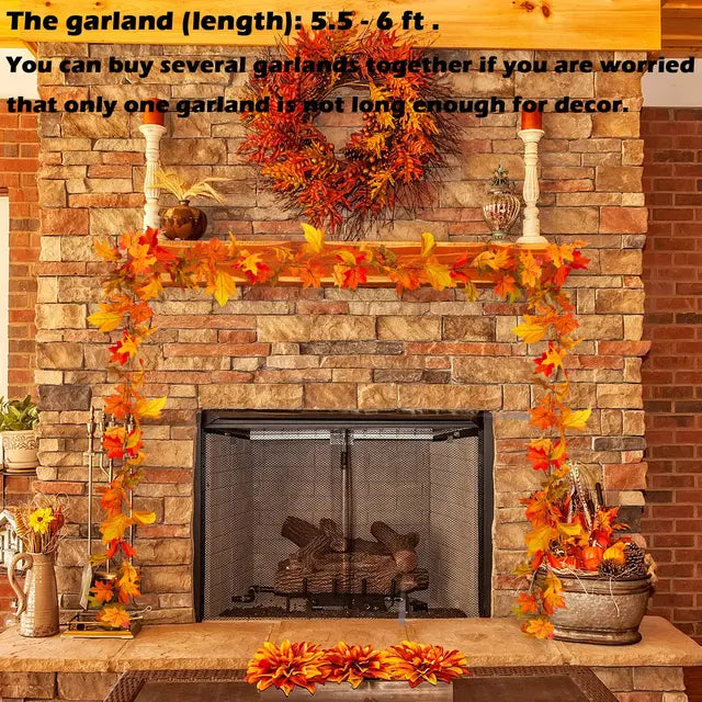 Whaline Artificial Autumn Fall Maple Leaves Garland Hanging Plant