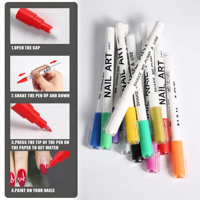 12pcs 3D Nail Art Pens Set, Nail Graffiti Drawing, Nail Gel Polish Pens