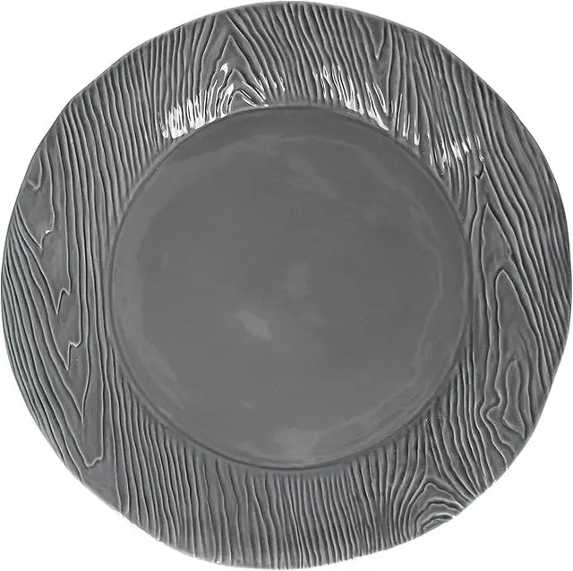 Gisela Graham 2 x Grey Ceramic Wood Effect Round Platter