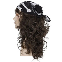 80s Mens Mullet Brown Curly Hair Wig Glam Metal Punk Rock Rocker Wig