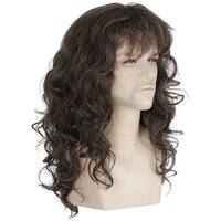 80s Mens Mullet Brown Curly Hair Wig Glam Metal Punk Rock Rocker Wig