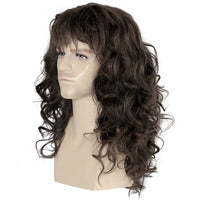 80s Mens Mullet Brown Curly Hair Wig Glam Metal Punk Rock Rocker Wig