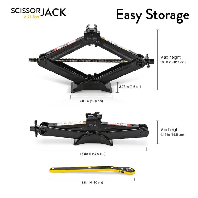 Scissor Jack for Car - 2.0 Ton (4,400 lbs) | Car Jack Kit - Tire Jack | Portable