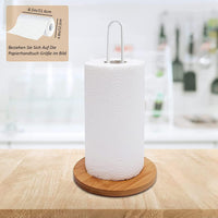 Kitchen Roll Holder, Standing Stainless Steel Non-Slip Wooden Base