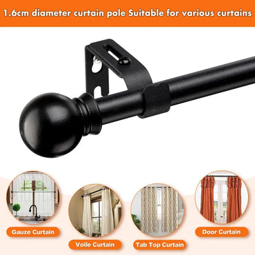 Curtain Poles with Round Finials 76 to 157 cm, 1.6 cm diameter Matt Black