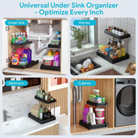 Under Sink Storage Shelf, 2 Tier Slide Kitchen Storage & Bathroom Cabinet