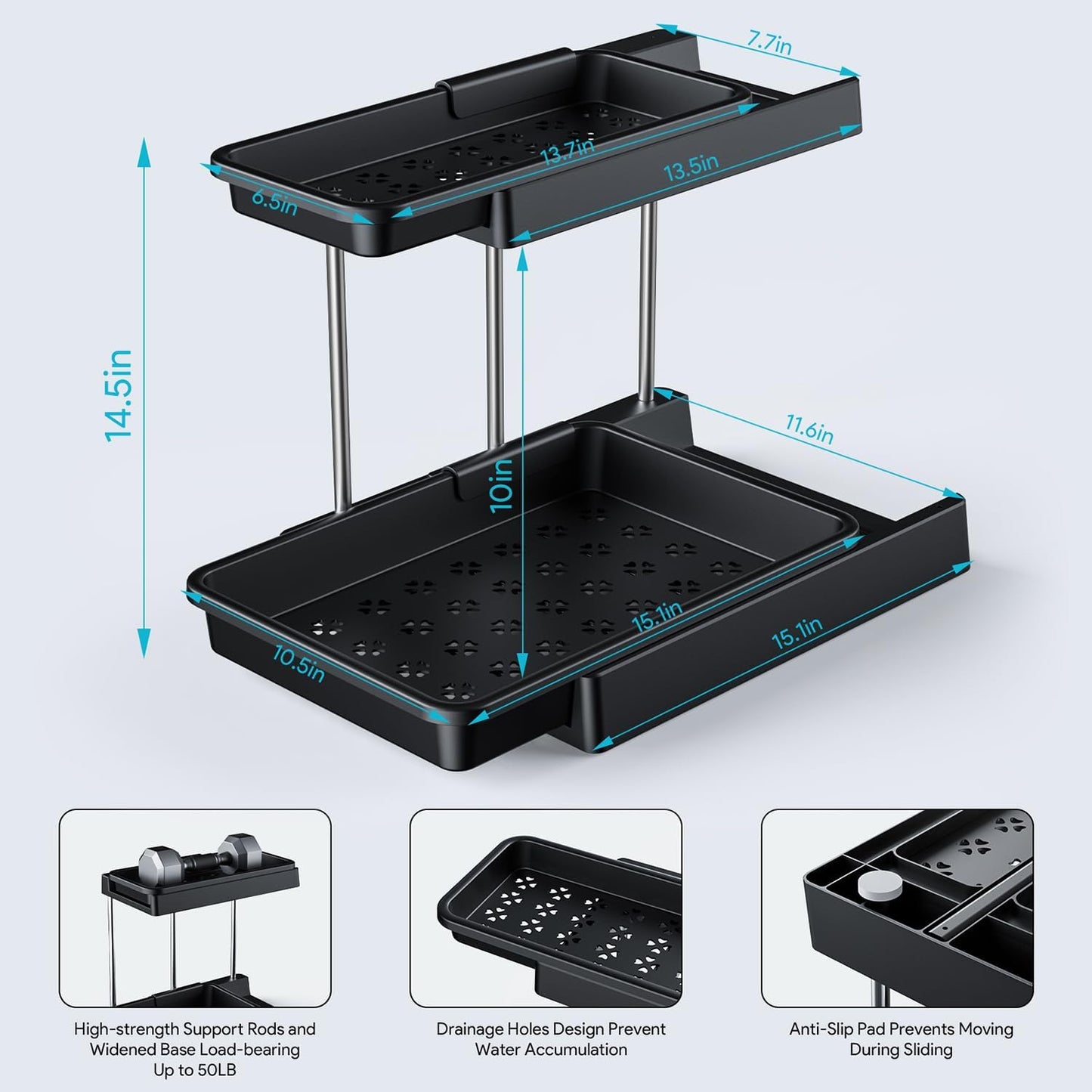 Under Sink Storage Shelf, 2 Tier Slide Kitchen Storage & Bathroom Cabinet