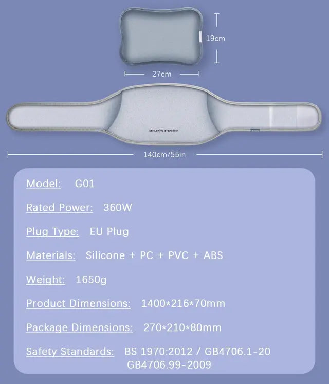 Snowpea Electric Hot Water Bottle with Belly Belt 55 inch, Electric Hot Water Bag