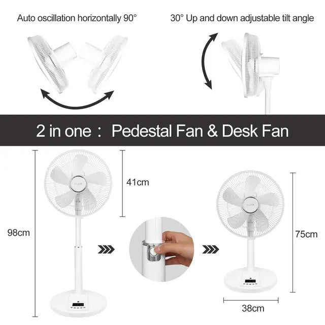 4UMOR DC Standing Fan, 16 inch Pedestal Fan with Remote Control