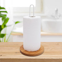 Kitchen Roll Holder, Standing Stainless Steel Non-Slip Wooden Base