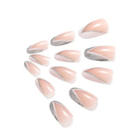 Brishow Coffin False Nails French Short Fake Nails Pink Glitter Press