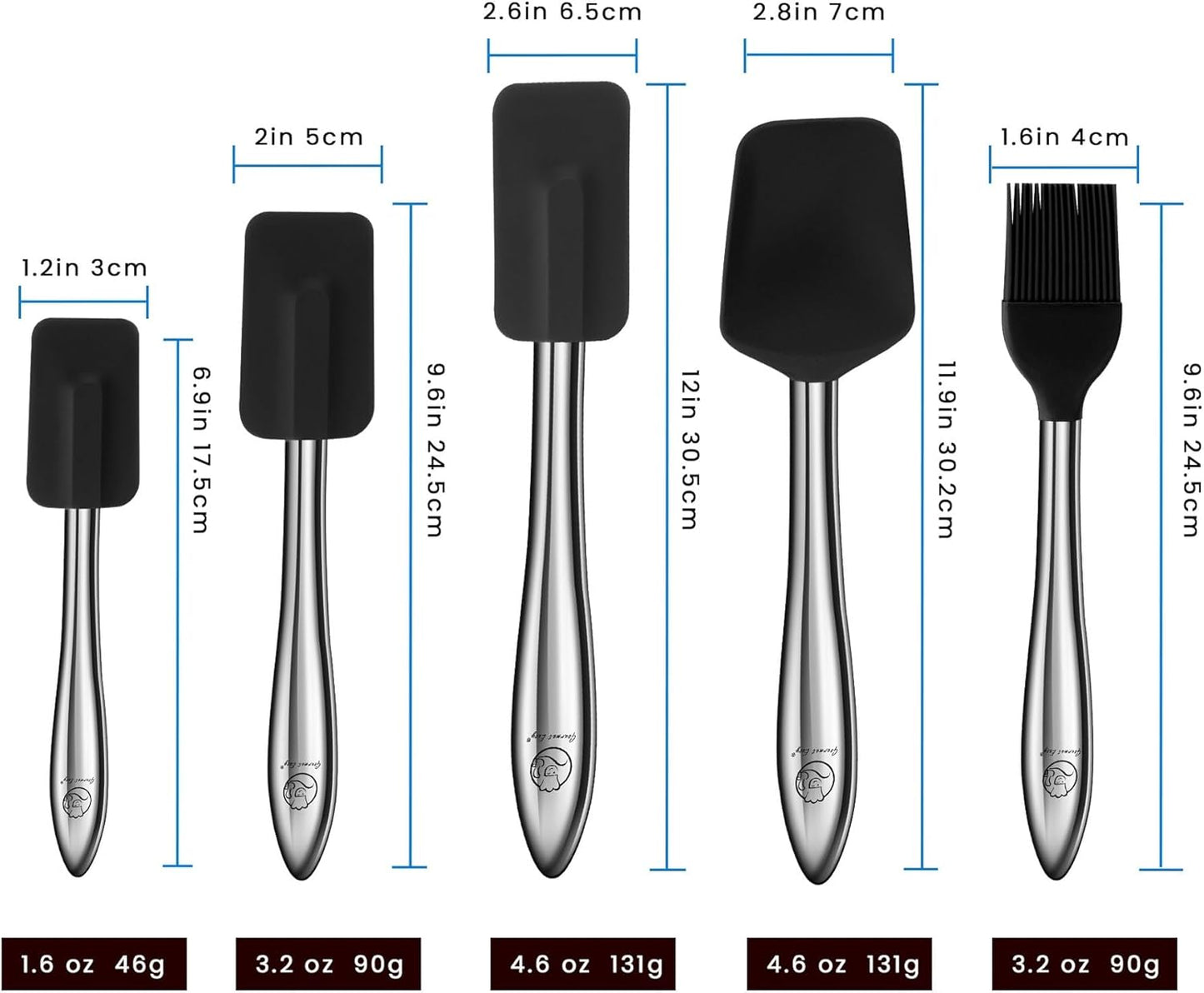 5pcs Kitchen Utensils Set Stainless Steel Handle - Silicone Spatula