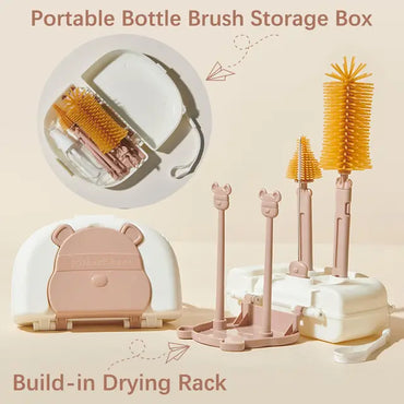 FUSACONY Baby Bottle Brush Set 7 in 1, Travel Portable Silicone Bottle Brush